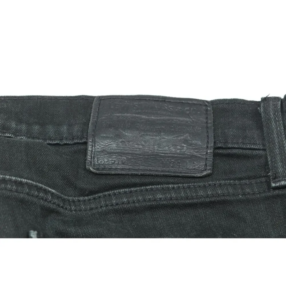 Levis Premium 510 Jeans Mens 34x34 Black Skinny Fit Tapered Leg Cotton Denim